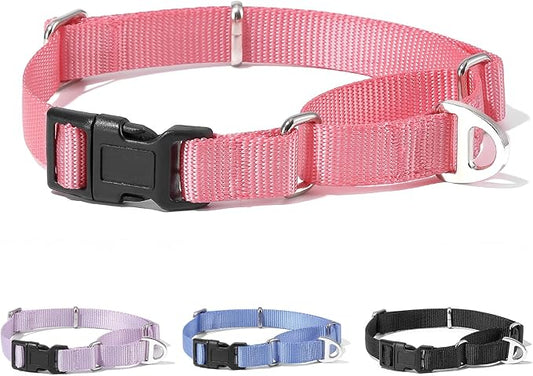 Rttochfy Martingale Dog Collars, Adjustable Nylon Dog Collar with Quick Release Buckle, No Choke Dog Training Collar for Small Medium Large Dogs (Pink, S)