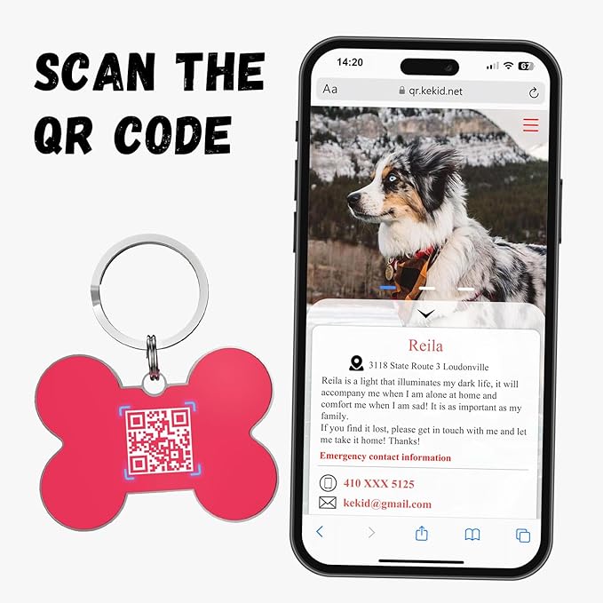 QR Code Dog Tag,Dog Tags Personalized for Pets, Custom Dog Name ID Tags Personalized Dog and Cat Tags -Free Online&Scan QR Receive Instant Location Alert Email