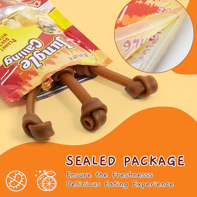 Jungle Calling Rawhide Free Dog Treats, Peanut Butter Bones, 6.5'' Dog Chews for Medium Dogs and Large Dogs (Peanut Butter),4 Count (Pack of 1)