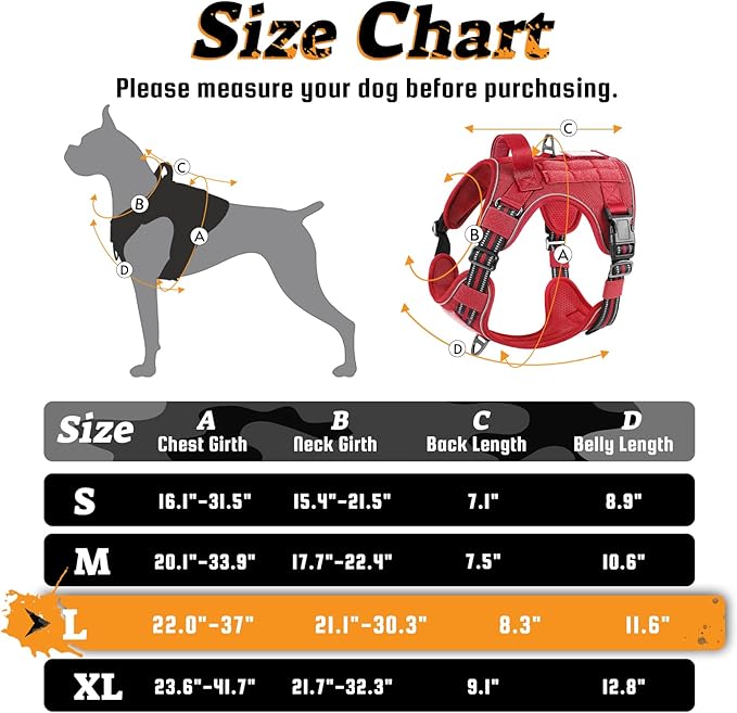 rabbitgoo Dog Harness for Large Dogs No Pull, Tactical Service Dog Vest with Molle and Control Handle, Adjustable and Reflective Military Pet Harness for Easy Walking and Training, Red, L