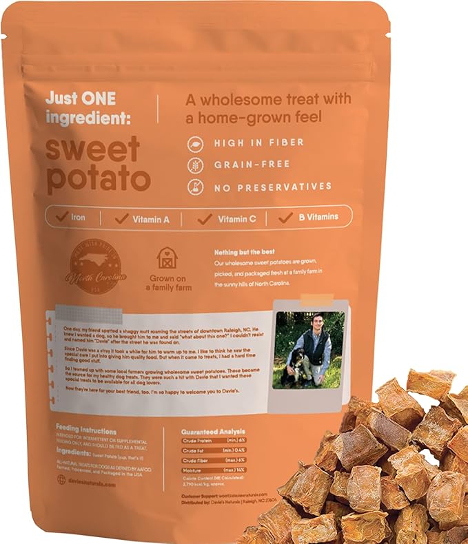 Davie's Sweet Potato Dog Treats Training - Bite Size Dog Treats for Small or Large Dogs, Dog Training Treats, Healthy Dog Treats Made in USA Only, Grain Free, Vegetarian Alternative to Rawhide Chews
