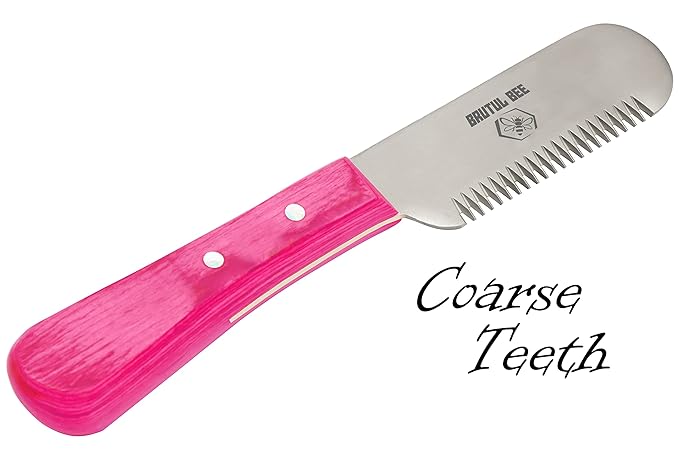Bee Dog Grooming Coat Stripping Knife Stripper Trimmer Tool Wooden Handle Knives Set of 3 With Stainless Steel Blade Non-Slip Tools for Dogs - Right Handed (PINK)