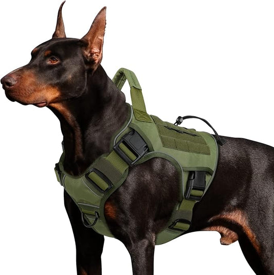 WINGOIN Green Harness with Handle Tactical Dog Harness for Large Dogs No Pull Adjustable Reflective K9 Military Dog Vest Harnesses with Easy Control Handle and Hook & Loop Pa(XL)