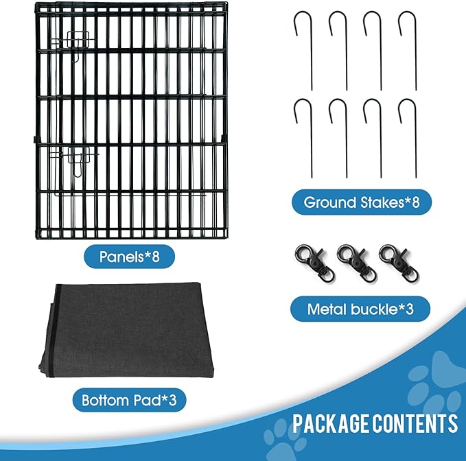 Dog Pen Pet Playpen Dog Fence Indoor Foldable Metal Wire Exercise Puppy Play Yard Pet Enclosure Indoor Outdoor 8 Panels 30 Inch with Bottom Pad/Top Cover