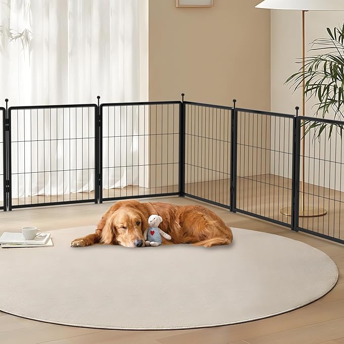 Dog Playpen for Indoor & Outdoor Use – Heavy-Duty Metal Pet Fence with Ground Stakes, Rounded Ball Tops for Safety, Stable & Foldable Design, Easy to Assemble 24 inch 8 Panels