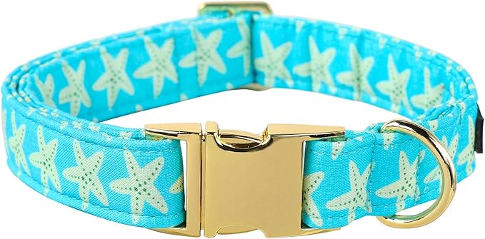 Lionet Paws Boy Dog Collar, Comfortable Adjustable Cute Yellow Starfish Collar with Metal Buckle for Male Dogs Gift, Small, Neck 10-16 inches