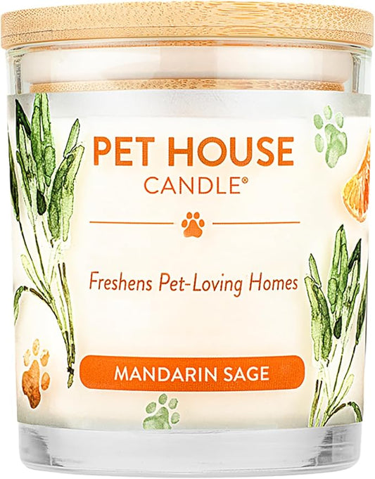 One Fur All 100% Natural Soy Wax Candle, 20 Fragrances - Pet Odor Eliminator, Appx 60 Hrs Burn Time, Non-toxic, Reusable Glass Jar Scented Candles – Pet House Candle, Mandarin Sage