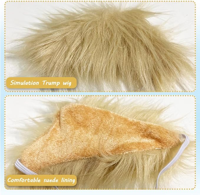 Trump Style Pet Costume Dog Wig, Dog Clothes with Collar & Tie Head Wear Apparel Toy for Halloween, Christmas, Parties, Festivals (Light Brown with Tie)