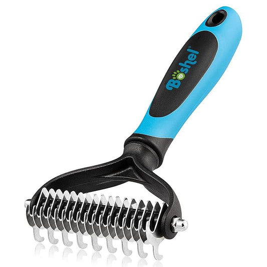 BOSHEL Dematting Comb for Dogs - Undercoat Rake for Dogs, Cat Deshedding Tool, Rake Brush Dematting Tool, Dog Undercoat Brush, Dematting Comb for Cats, Dog Hair Mat Remover, Dematting Brush for Pets