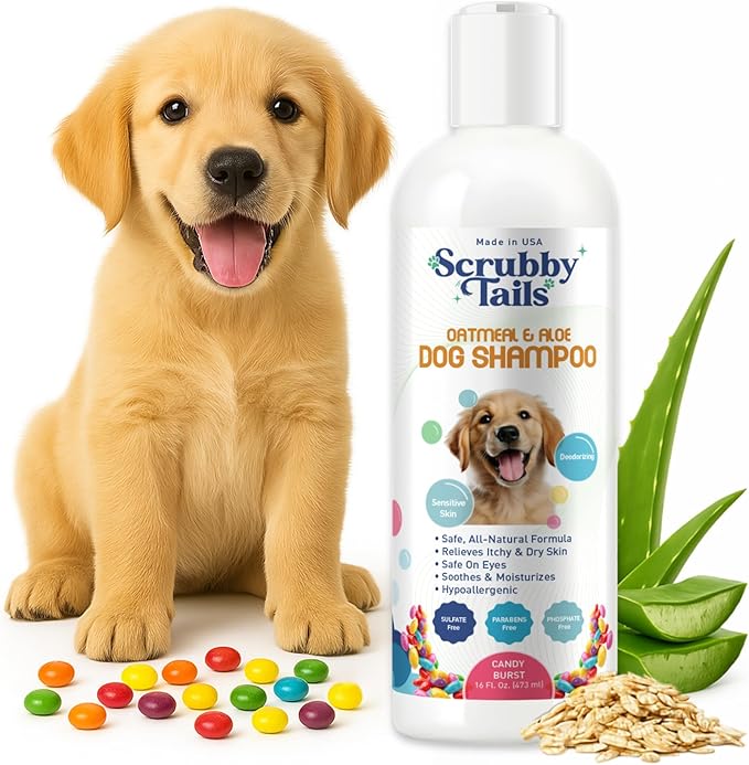Organic Dog Shampoo - Puppy Oatmeal Shampoo for Itchy Skin Relief - Hypoallergenic for Sensitive Skin, for Dogs of All Ages, Deodorizes, Tearless, Made in USA, 16oz (Candy Burst)