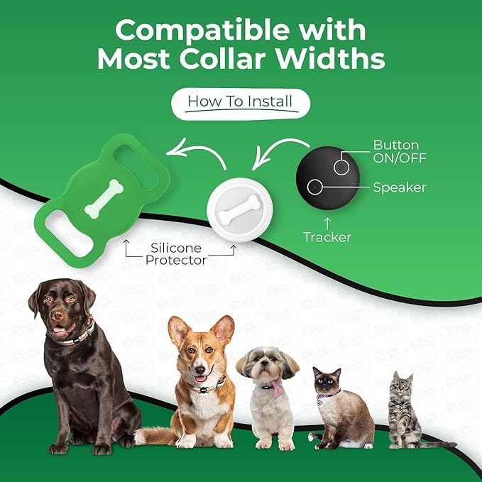 Smart Pet Tracker, Dog Tracker with Collar Holder, Smart Tag for Seamless Location Tracking, Work with Find My, Not GPS Tracker (Green)