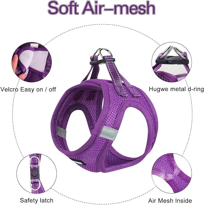 Dog Harness for Small Dogs, Small Dog Harness and Leash Set, Honeycomb Grid, Reflective Lightweight Harness & Anti-Twist Pet Lead,Dog Harness(Multi Color, Size: XS-S-M) (XS, Purple)
