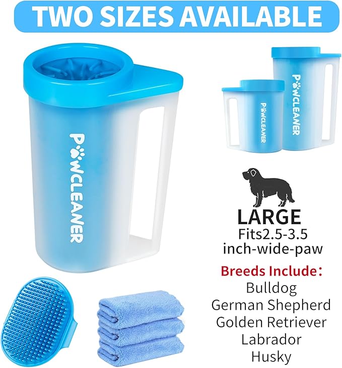 Buddy Muddy Pet Foot Cleaner with Handle, Adjustable Brush, and 3 Absorbent Towels (Blue, Large)