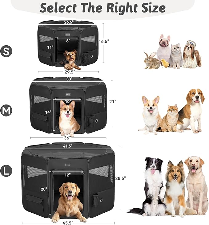 PETSFIT Portable Dog Playpen, 29" Dia Puppy Playpen with Zipper Removable Mesh Top Cover and Leakproof Playpen Bottom Mat-Cat Playpen Indoor/Outdoor for Cats,Dogs&Small Animals