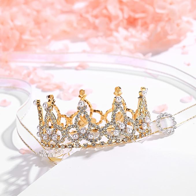 Lovelyshop Pet Series Gold Plated Royal Rhinestone Pearl Full Round Dog/Cat Crown for Rolyal Family Costume Hair Accessories-Medium Size