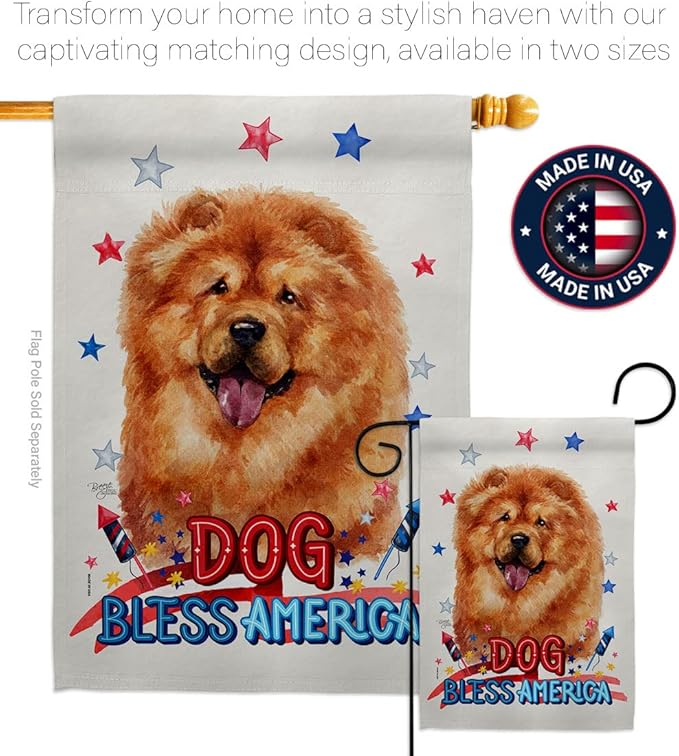 Breeze Decor Patriotic Chow House Flag Pack Dog Puppy Spoiled Paw Canine Fur Pet Nature Farm Animal Creature Support Our Troops Banner Small Garden Yard Gift Double-Sided, Made in USA
