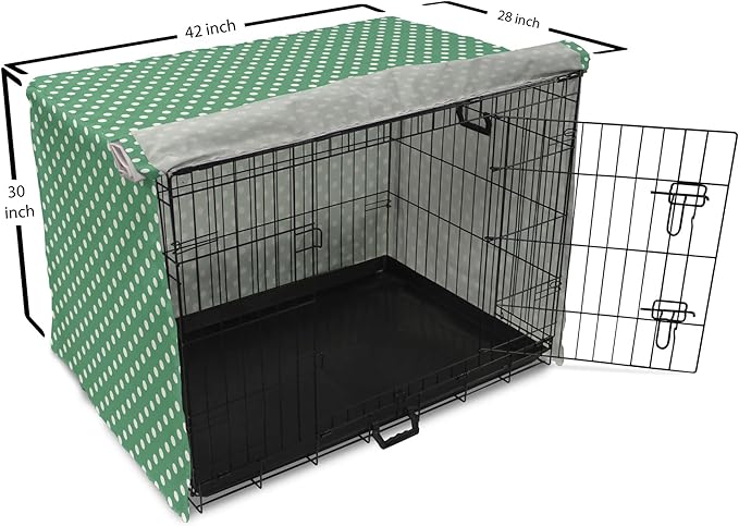 Lunarable Green Dog Crate Cover, Old Fashioned Polka Dot Pattern on Green Background Classical Traditional, Easy to Use Pet Kennel Cover for Medium Large Dogs, 42 Inch, Forest Green White