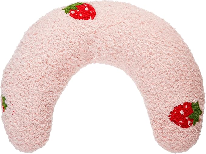 Lystaii Cat Calming Pillow for Indoor Pet Cat Dog Pillow Soft Fluffy Cat Bed Pillow Dog Neck Pillow Pet Toy Half Donut Anxiety Relief Pet Pillow with Cute Embroidery Pattern (Pink, Strawberry)