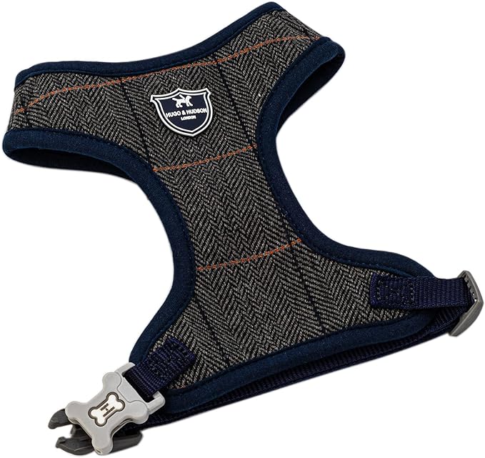 HUGO & HUDSON Dog Harness, No-Pull Anti Choke Tweed Harness Vest, Grey Checkered, L