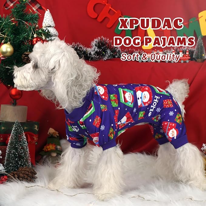 XPUDAC 4 Pieces Dog Pajamas for Small Dogs Pjs Clothes Puppy Onesies Outfits for Doggie Christmas Shirts Sleeper for Pet