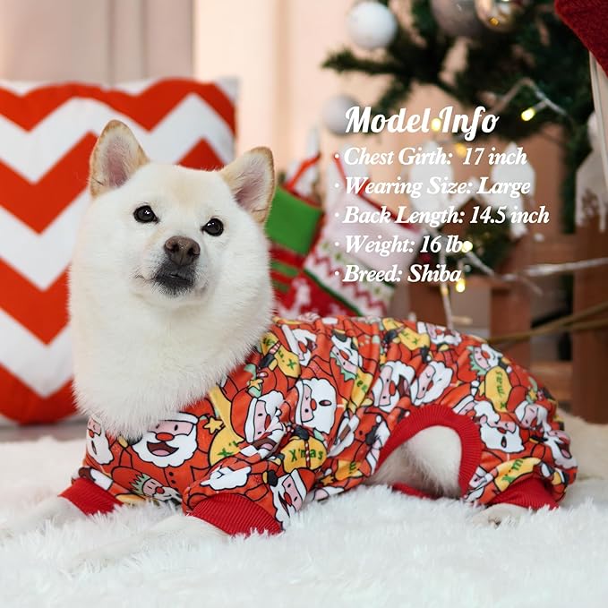 KYEESE Christmas Dog Pajama Cute Dog Christmas Outfit Soft Material Stretchable Dogs Pajamas Onesie Pet Pjs Pets Apparel for Small Dogs, Santa Claus, Large