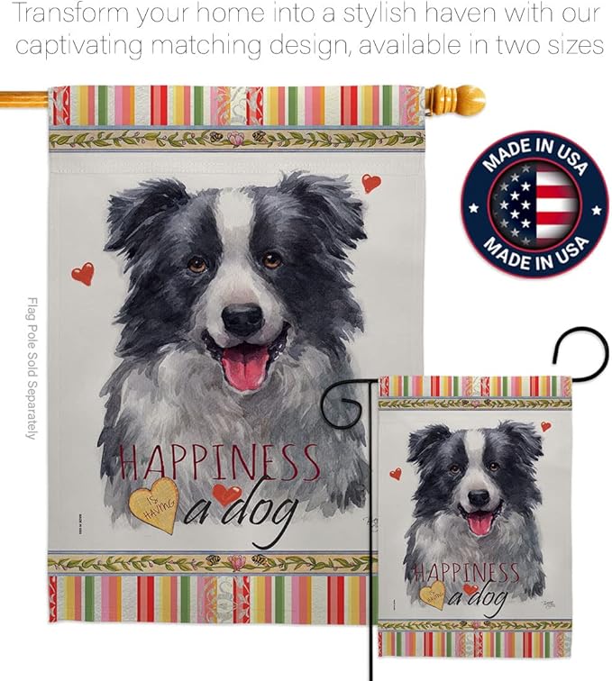 Breeze Decor Border Collie Happiness Garden House Flag-Kit Dog Puppy Spoiled Paw Canine Fur Pet Nature Farm Animal Creature Decoration Banner Small Yard Gift Double-Sided, Made in USA