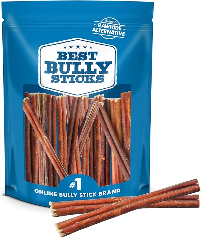 Best Bully Sticks 6 Inch Odor Free Bully Sticks for Dogs, 20 Pack, Bulk Bag 100% Natural Grass-Fed Beef, Easily Digestible Bully Bones Grain and Rawhide Free Odorless Dog Bully Sticks for Large Dogs