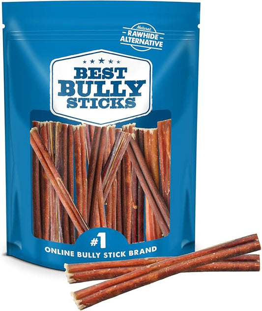 Best Bully Sticks 6 Inch Odor Free Bully Sticks for Dogs, 20 Pack, Bulk Bag 100% Natural Grass-Fed Beef, Easily Digestible Bully Bones Grain and Rawhide Free Odorless Dog Bully Sticks for Large Dogs
