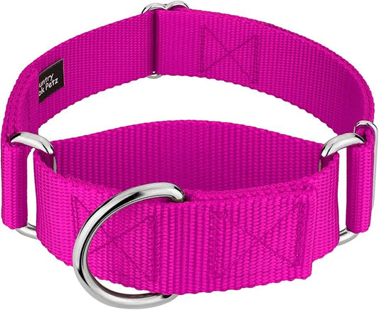 Country Brook Petz 1 1/2 Inch Martingale Heavy Duty Nylon Adjustable Dog Collar for Small, Medium, Large Breeds - Vibrant 17 Color Selection (Fuchsia, Large)