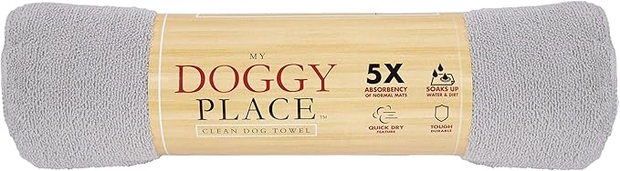 My Doggy Place - Super Absorbent Microfiber Towel - Dog Bathing Supplies - Microfiber Drying Towel - Washer Safe - Light Grey - 45 x 28 in - 1 Piece