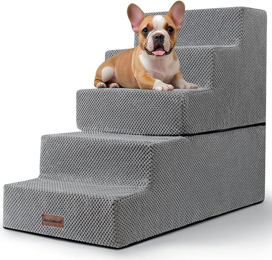5-Step Dog Stairs to Bed, Dog Steps for High Beds and Couch, Non-Slip Pet Stairs for Small Dogs and Cats,Dog Bed Stairs, Grey, 3/4/5 Steps