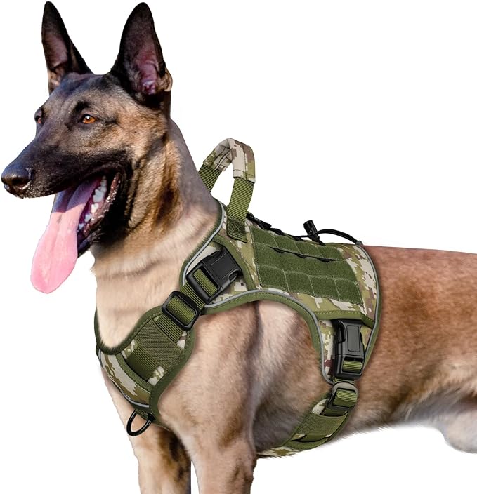 WINGOIN Tactical Dog Harness for Extra Large Dogs, Heavy Duty No Pull Dog Harness with Handle, Adjustable Reflective Military K9 German Shepherd Big Dog Vest for Training, Walking, Green Camo(XL)