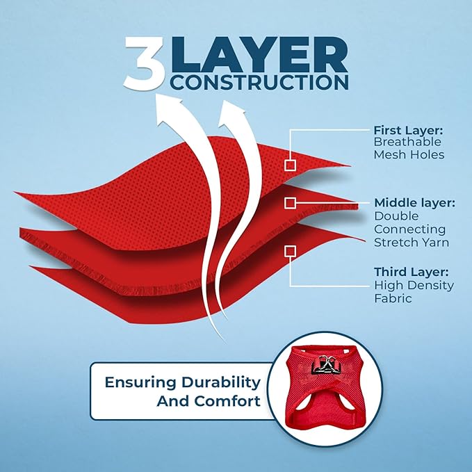 Voyager Step-In Air Dog Harness - All Weather Mesh, Reflective, No Pull Harness for Small, Medium Dogs, Cats - Secure with Hook & Loop Fastener, Buckle, Double D-Rings - Red, XXXS