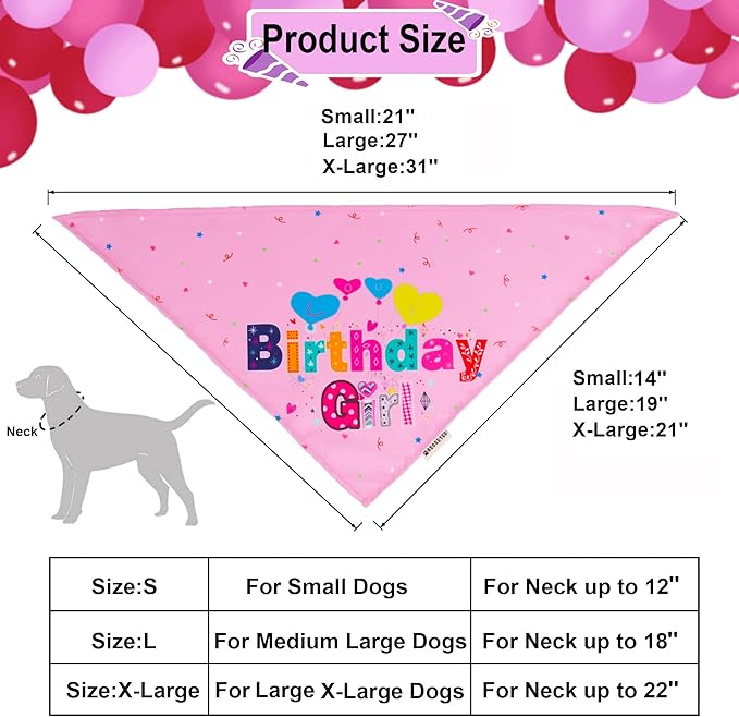 ADOGGYGO Dog Birthday Party Supplies, Pink Girl Puppy Birthday Bandana Hat Numbers Bow Set for Large and Extra Large Dogs (X-Large)