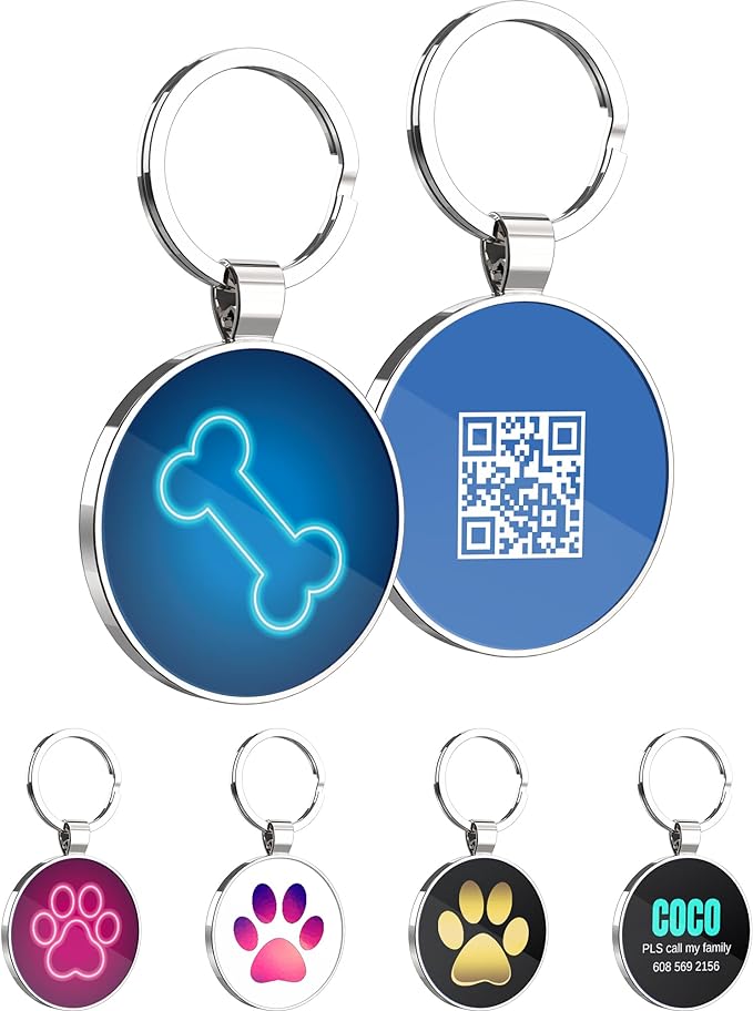 QR Code Dog Tag,Dog Tags Personalized for Pets, Custom Dog Name ID Tags Personalized Dog and Cat Tags -Free Online&Scan QR Receive Instant Location Alert Email