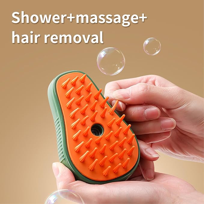 Cat Steam Brush,Self Cleaning Steam Brush for Cats Dogs, 3 In1 Steamy Brush for Pets Steamer Brush, Pet Brush for Removing Tangled and Loosse Hair (Blackish Green)