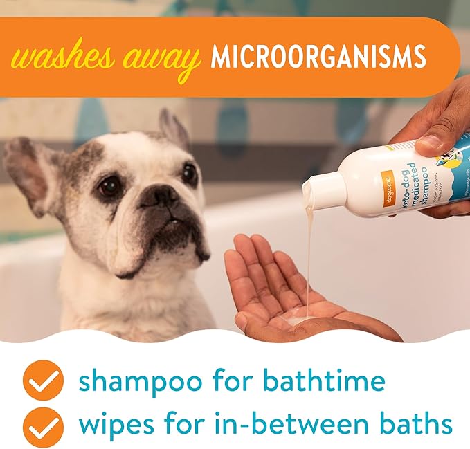 Keto Dog Shampoo and Wipes Combo for Pets | Soothing Shampoo (12oz) and Convenient Wipes (60ct) for Pets’ Irritated Skin | Relief for Skin Problems in Dogs and Cats