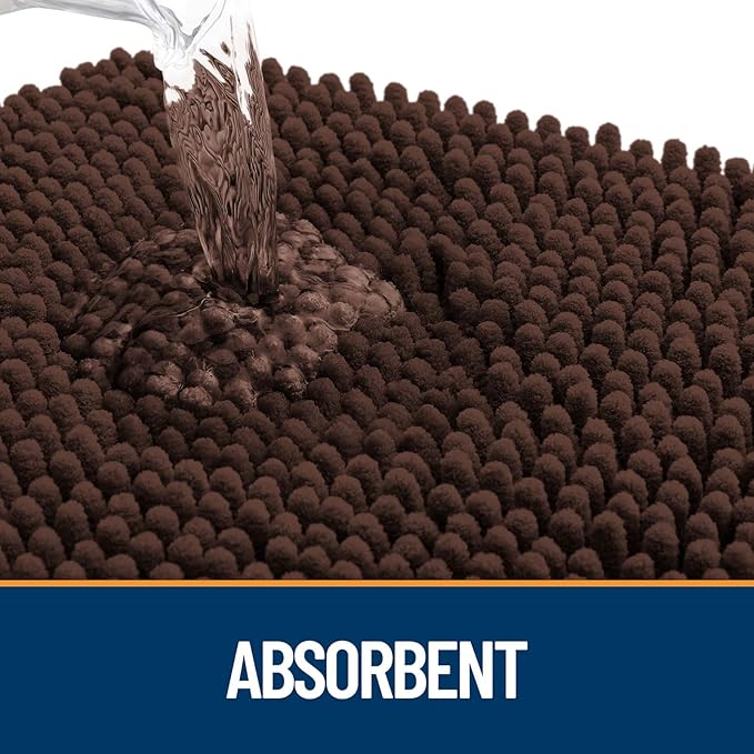 OLANLY Dog Door Mat for Muddy Paws 30x20, Absorbs Moisture and Dirt, Absorbent Non-Slip Washable Mat, Quick Dry Chenille, Mud Mat for Dogs, Entry Indoor Door Mat for Inside Floor, Brown