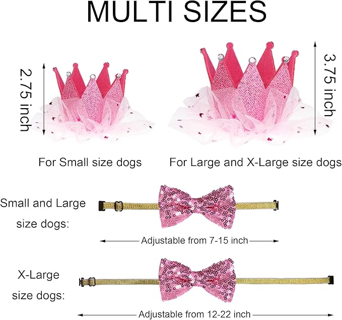 Dog Birthday Party Supplies, Multi Sizes Dog Birthday Bandana Girl Dog Birthday Hat Crown with Birthday Numbers Bow Tie for Small Dogs Pets (Pink, Small)
