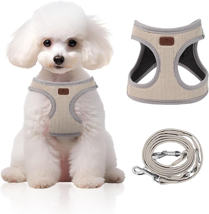 Dog Harness with Multifunction Dog Leash,No Pull Reflective Step-in Harness for Soft Adjustable No Choke Escape Proof,Easy Walk Dog Harness for Medium Dogs (Beige &Grey, M)