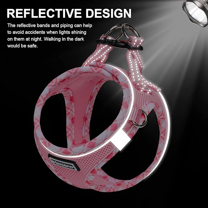 Mercano Soft Mesh Dog Harness and Leash Set, No-Chock Step-in Reflective Breathable Lightweight Easy Walk Escape Proof Vest Harnesses with Safety Buckle for Small Medium Dogs, Cats (Pink, XS)