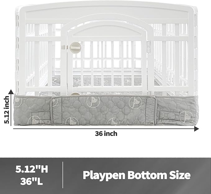 PJYuCien Dog Playpen Bottom Pad Fits for 36 Inch 4 Panels Exercise Pet Pen, Using as a Fence Stabilization and Puppy Pen Mat, Hoop and Loop Design, Grey (Playpen Not Included)