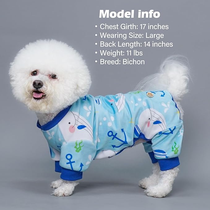KYEESE Dog Pajamas Soft Dogs Clothes Pet Coat Velvet Dog Pajamas Small Sized Dogs Comfy Doggie Jammies Onesie Stretchy Doggie Pjs Pet Costume with Whale Pattern, Small