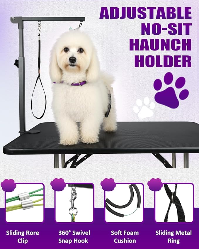 Breeze Touch Dog Grooming Arm - 35" Dog Grooming Table Arm with Clamp and Post, Loop Noose, No Sit Haunch Holder Grooming Restraint for Small & Medium Dogs