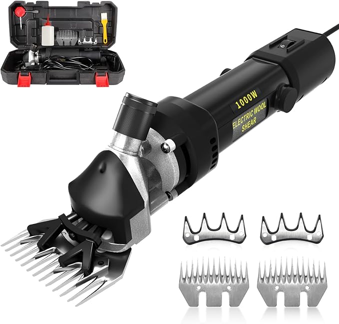PAT JUUMG 1000W Sheep Shears Electric Farm Livestock Haircut with 2 Blades Professional Animal Clippers 6 Speed Heavy Duty Electric for Thick Horses Sheep Alpacas Goats(Black)