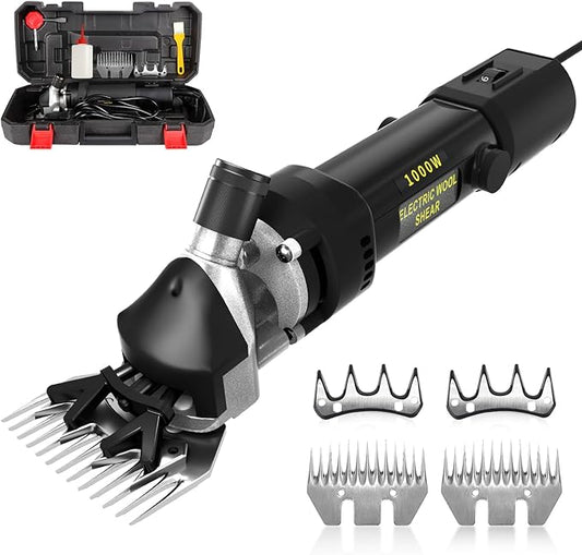 PAT JUUMG 1000W Sheep Shears Electric Farm Livestock Haircut with 2 Blades Professional Animal Clippers 6 Speed Heavy Duty Electric for Thick Horses Sheep Alpacas Goats(Black)