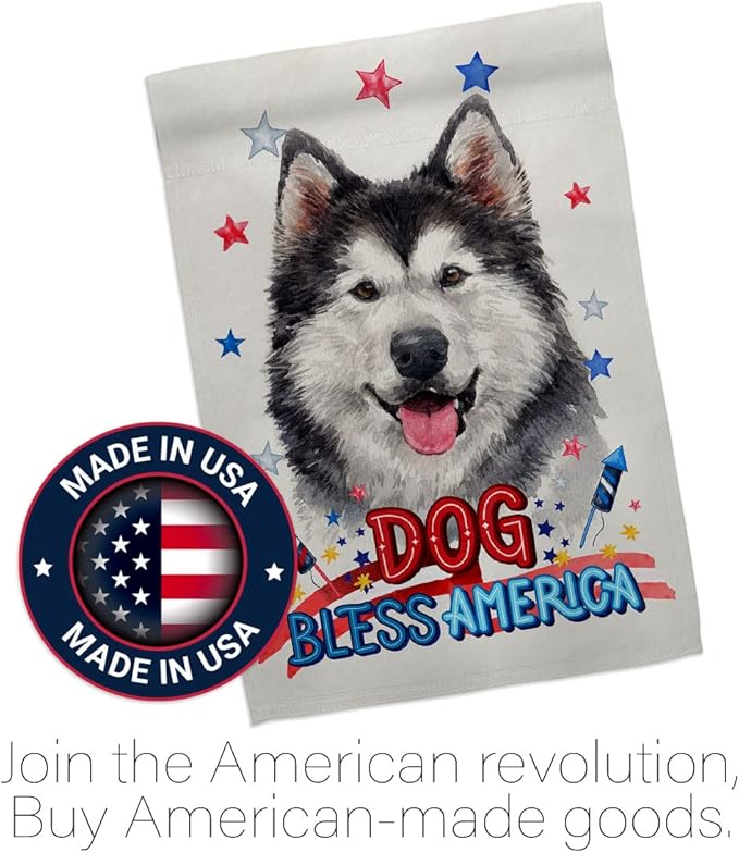 Breeze Decor Patriotic Siberian Husky House Flag Pack Dog Puppy Spoiled Paw Canine Fur Pet Nature Farm Animal Creature Applique Banner Small Garden Yard Gift Double-Sided, Made in USA