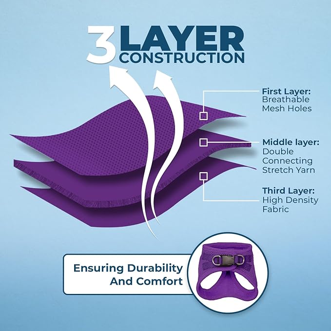 Voyager Step-in Air Dog Harness - All Weather Mesh, Reflective, No Pull Harness for Small, Medium Dogs, Cats - Secure with Hook & Loop Fastener, Buckle, Double D-Rings - Purple, XL