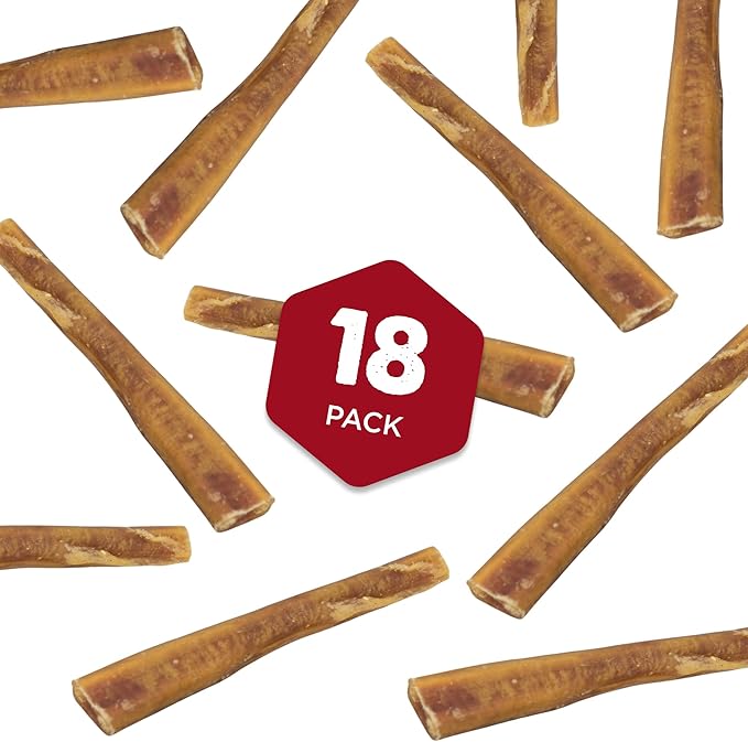 Best Bully Sticks All Natural 6 Inch Thick Bully Sticks for Large Dogs - 100% Free-Range Grass-Fed Beef - Single-Ingredient Grain & Rawhide Free Dog Chews - 18 Pack