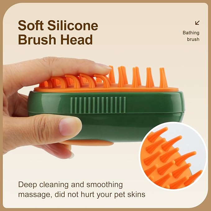 Cat Steam Brush, 3 in 1 Cat Steamy Brush, Silicone Massage Grooming Brush, Pet Hair Cleaning Brush Comb for Cats Dogs(Avocado Green)